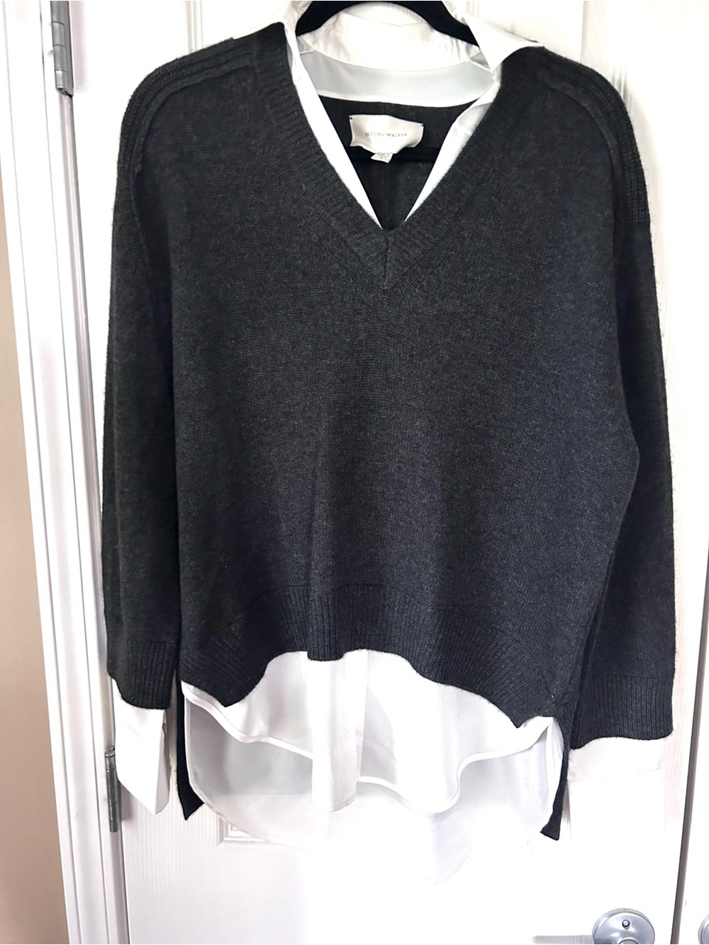 Brochu Walker Wool Cashmere Layered Sweater Shirt Size Small Gray White